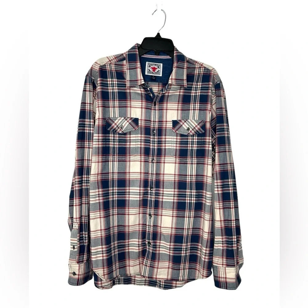 Flag & Anthem Desert Son Button Down Plaid Shirt Sz L Western Country Patriotic